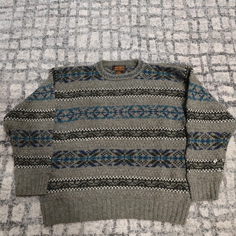 Vintage Eddie Bauer Shetland Wool Nordic Fair Isle Sweater Mens M Boxy Knit